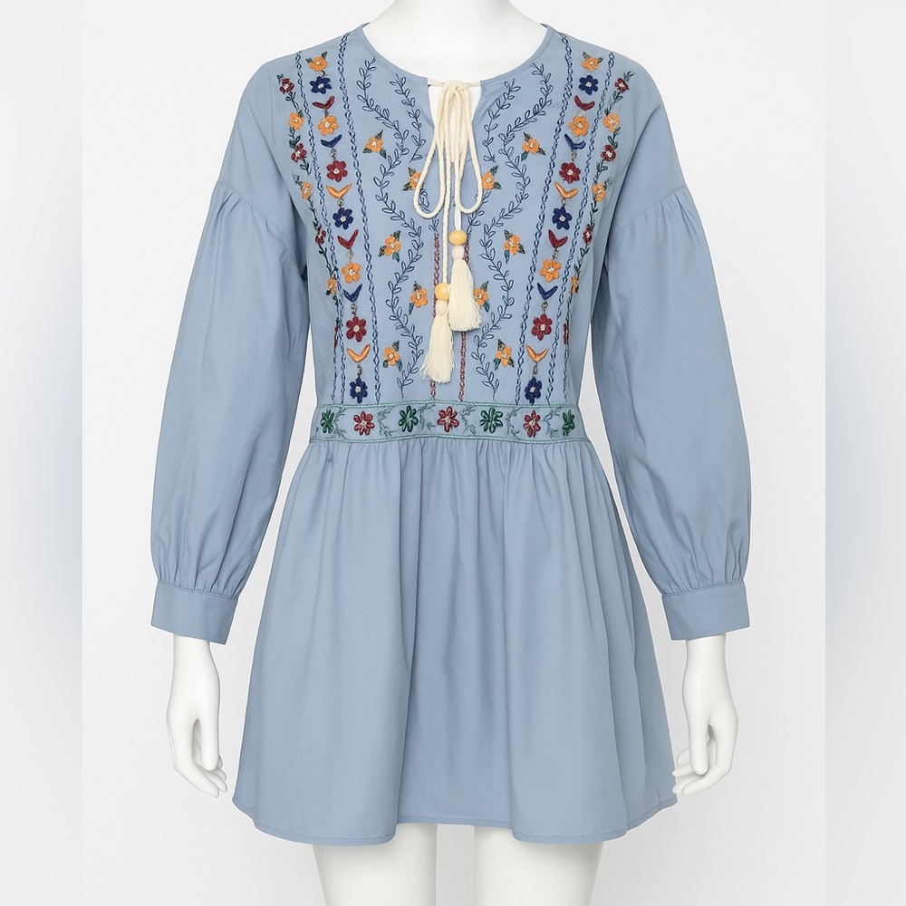 Boho Dress with Floral Embroidery